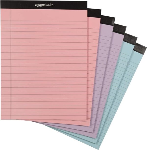 Amazon Basics Wide Ruled 8.5 x 11.75-Inch 50 Sheet Lined Writing Note Pad, Pack of 6, 300 Count, Multicolor