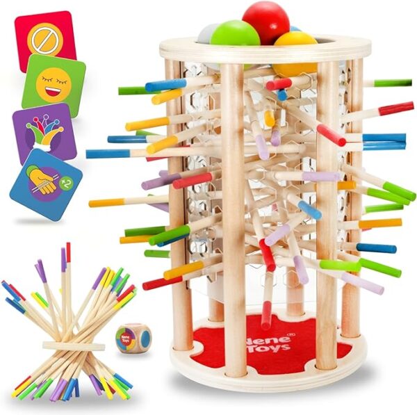 Nene Toys BALLFALL, 4-in-1 Montessori Game with Colorful Sticks, Dice & Cards for Kids 3+ Years Old